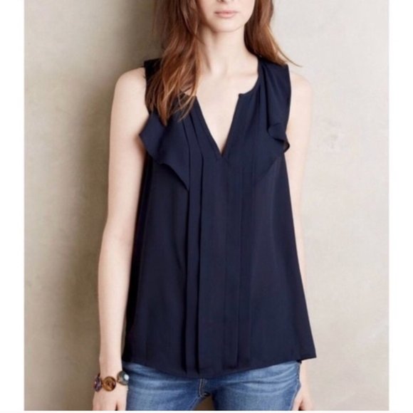Maeve, Anthropologie - Navy Tank Ruffle - 4 - Picture 1 of 7